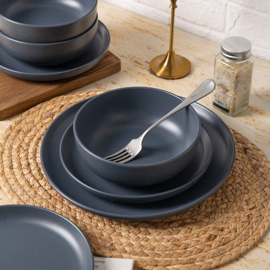 Matte Stoneware Dinnerware Set (12-Piece), Blue