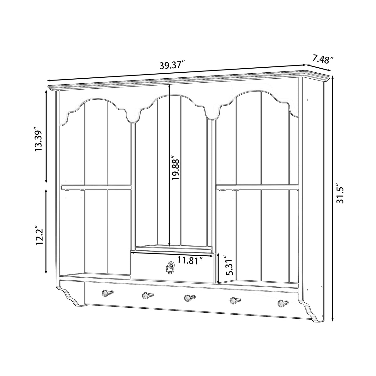 Elodie Scalloped Wood Wall Shelf, Natural Finish