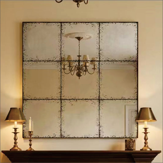 Aveline Antiqued Windowpane Wall Mirror