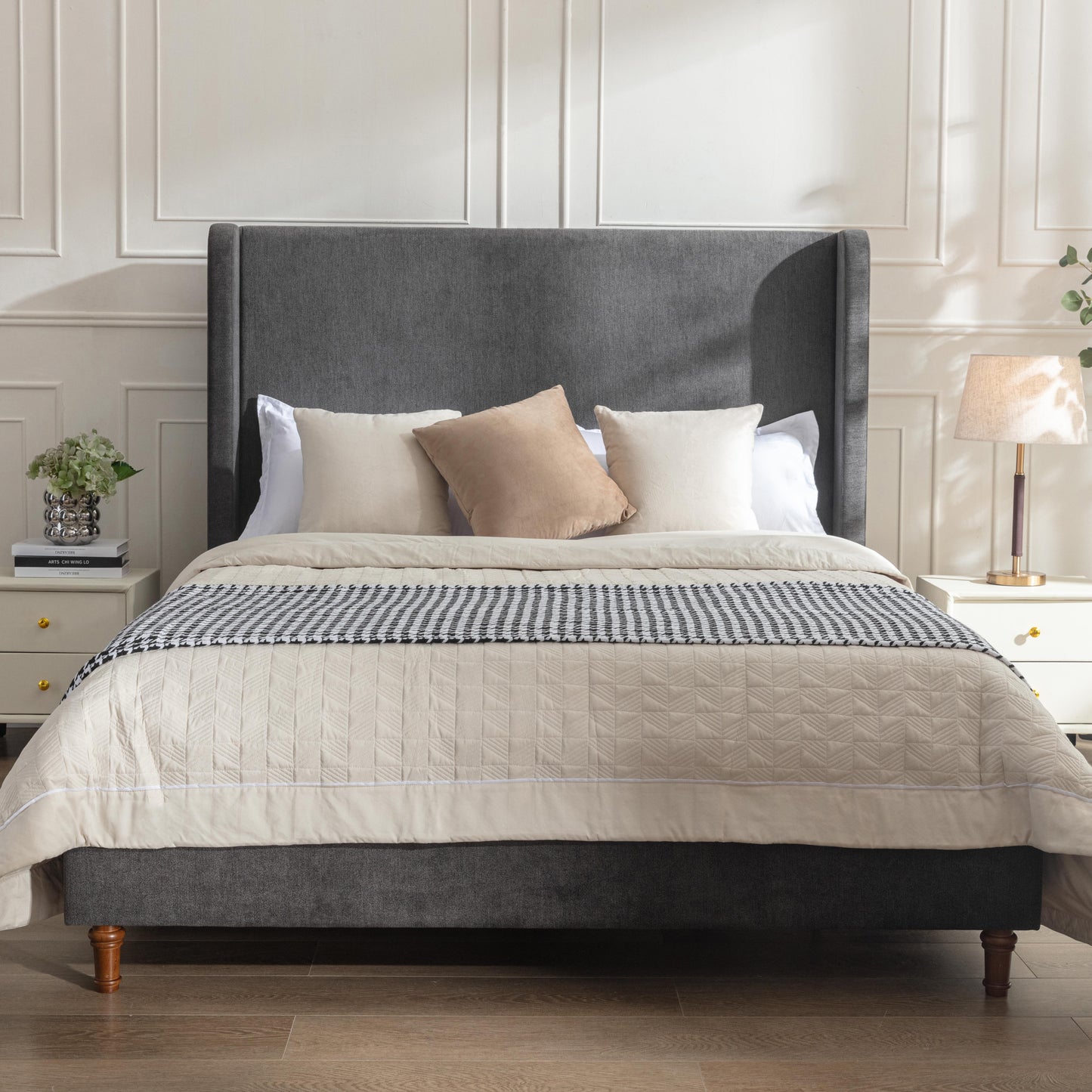 Harper Upholstered Queen Bed, Dark Gray