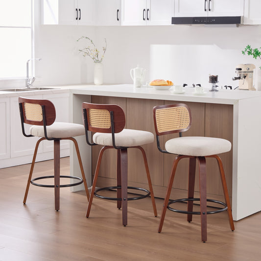 Hayes Cane Swivel Counter Stool, Set of 3