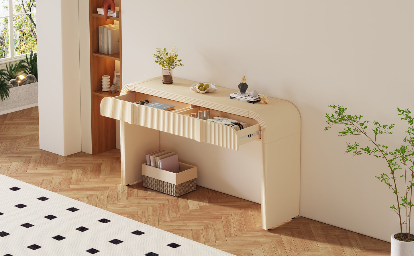 Pyrk Console Table, Apricot Cream