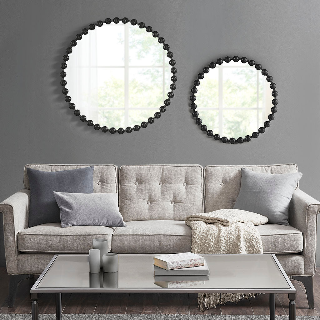 Black Beaded Round Wall Mirror – 36” Decorative Accent Mirror