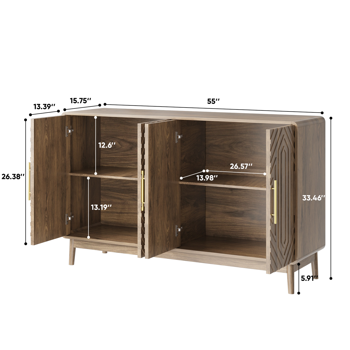 Walnut Geometric Relief Sideboard