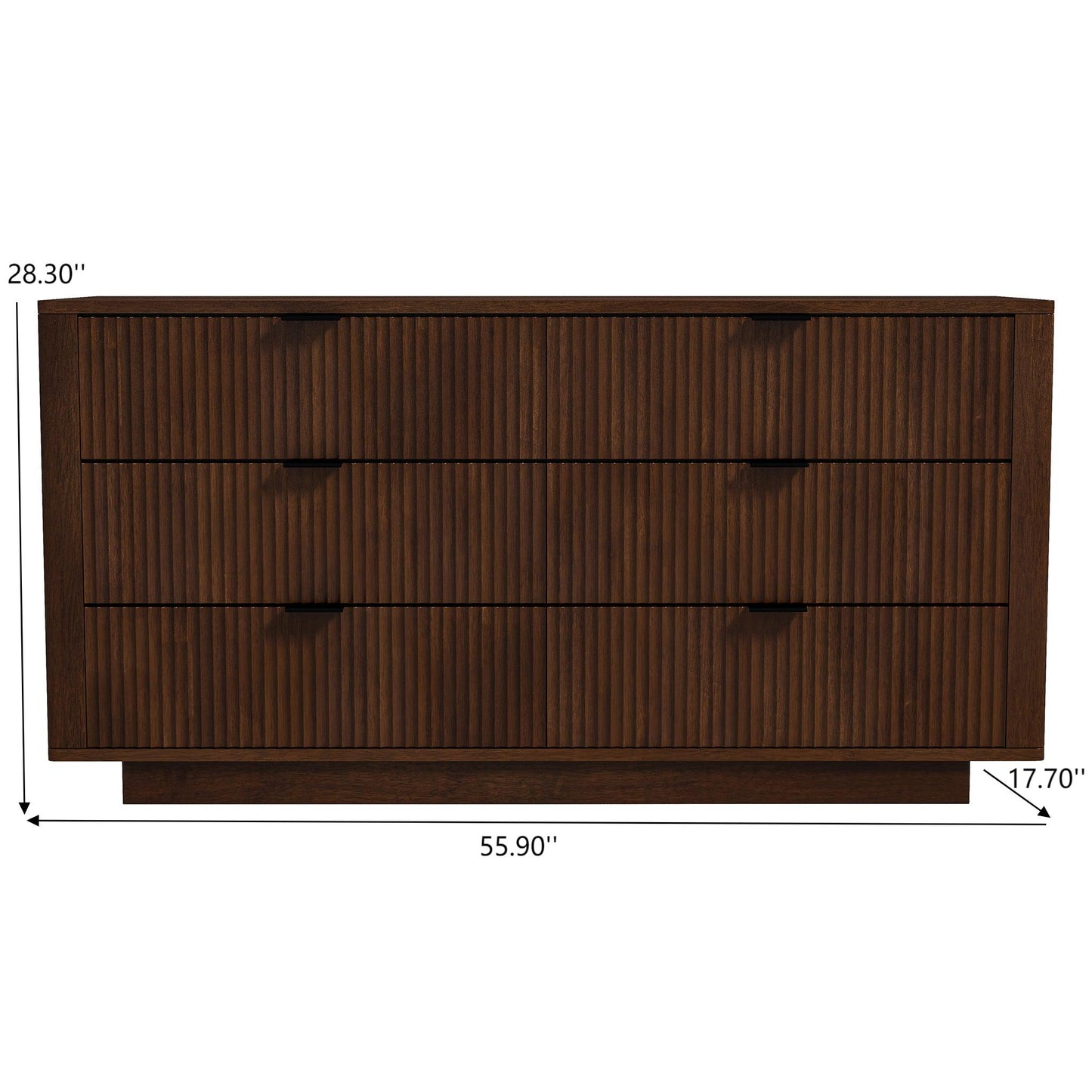 Lola Ribbed Walnut Six Dresser Drawer