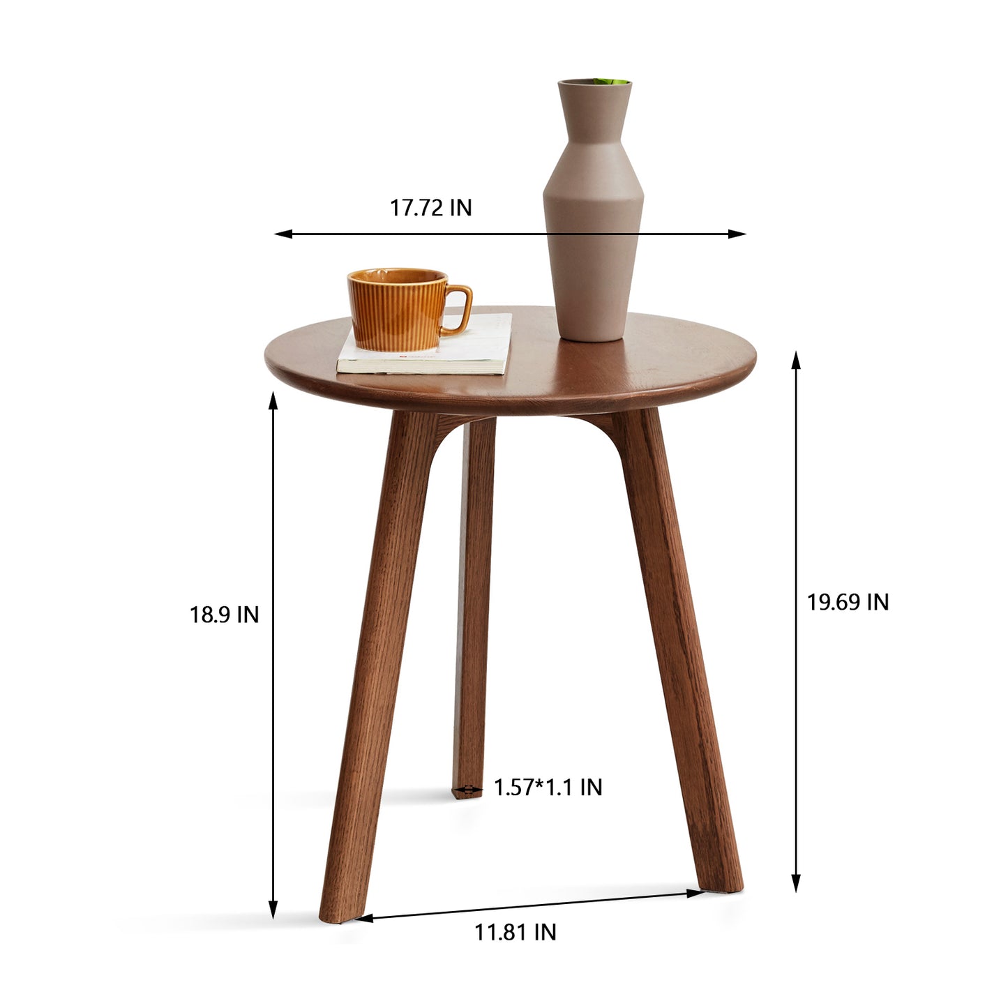 Round Solid Oak Side Table, Walnut Finish
