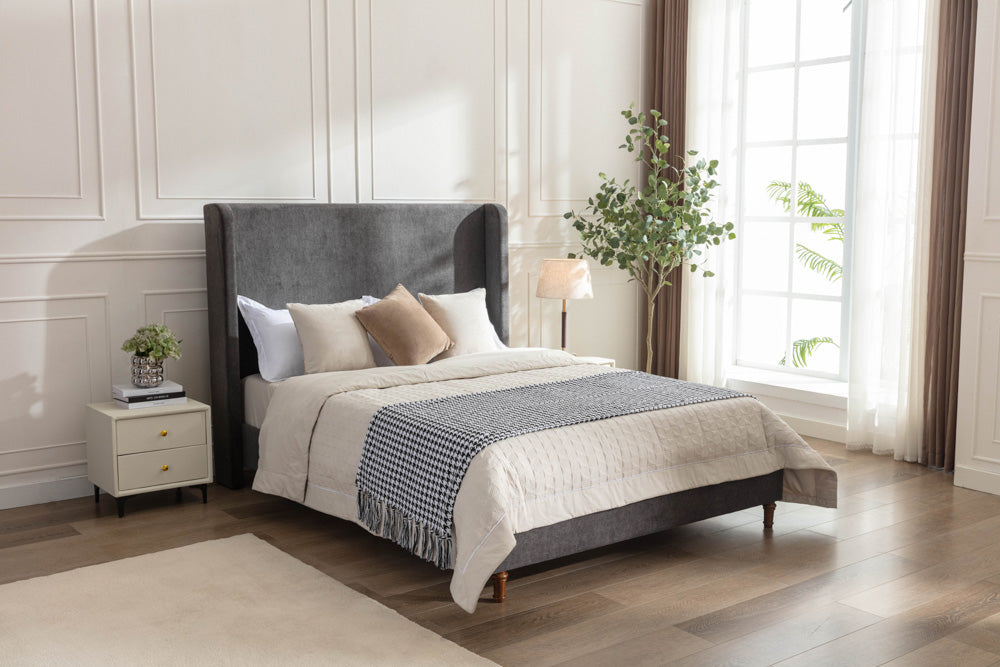 Harper Upholstered Queen Bed, Dark Gray