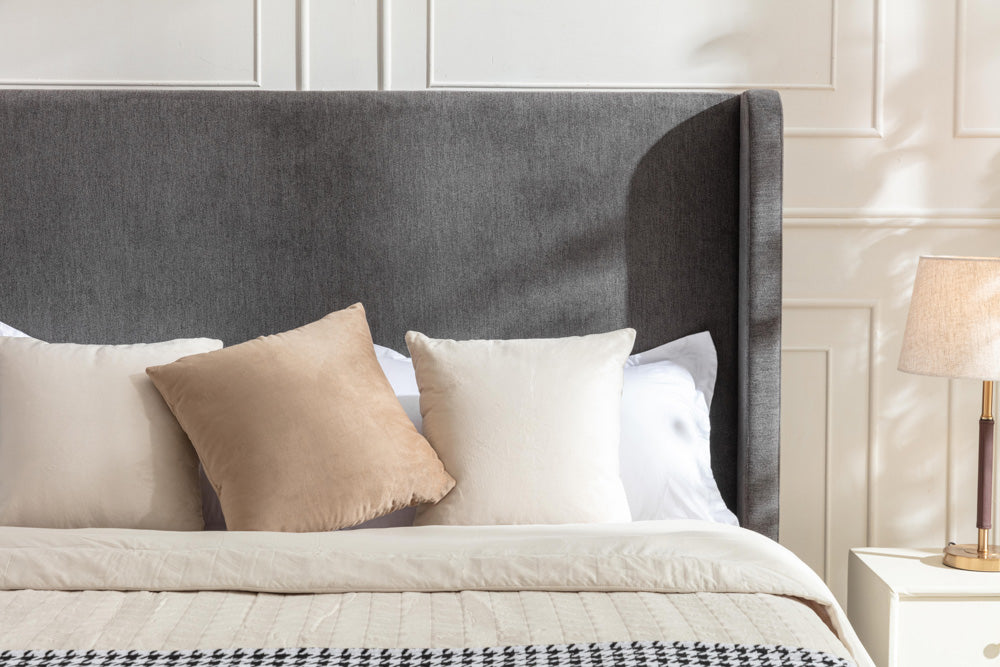 Harper Upholstered Queen Bed, Dark Gray