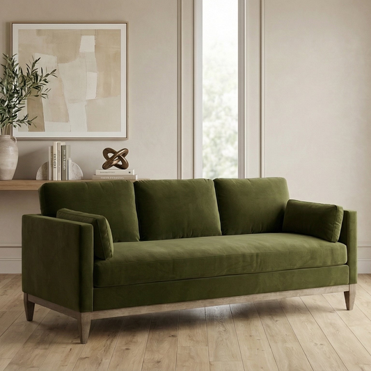 Knox Performance Velvet Sofa (84") – Olive Green