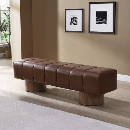 Marin Upholstered Bench – Sculpted Wood Base