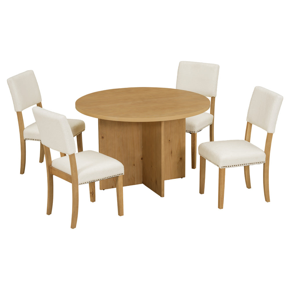 Modern 5-Piece Round Dining Table Set, Natural