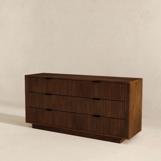 Lola Ribbed Walnut Six Dresser Drawer