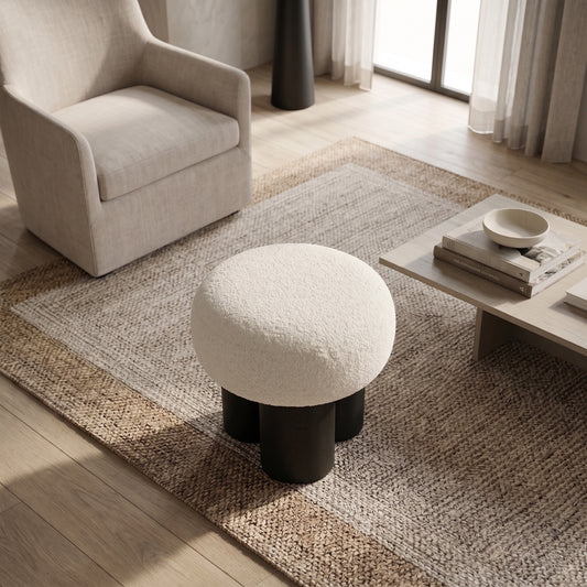 Mushroom Sculptural Bouclé Accent Stool, Black