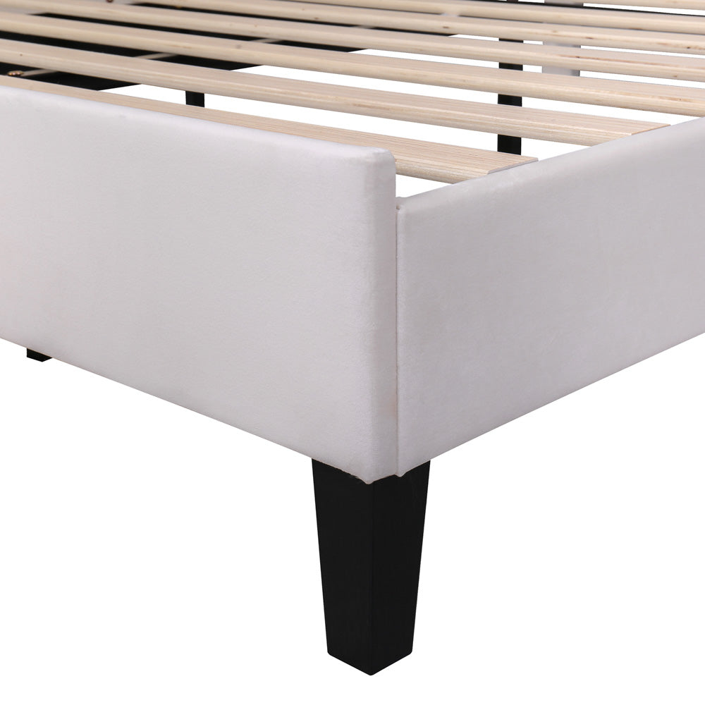 Pearl Velvet Upholstered Platform Full Size Bed, Beige