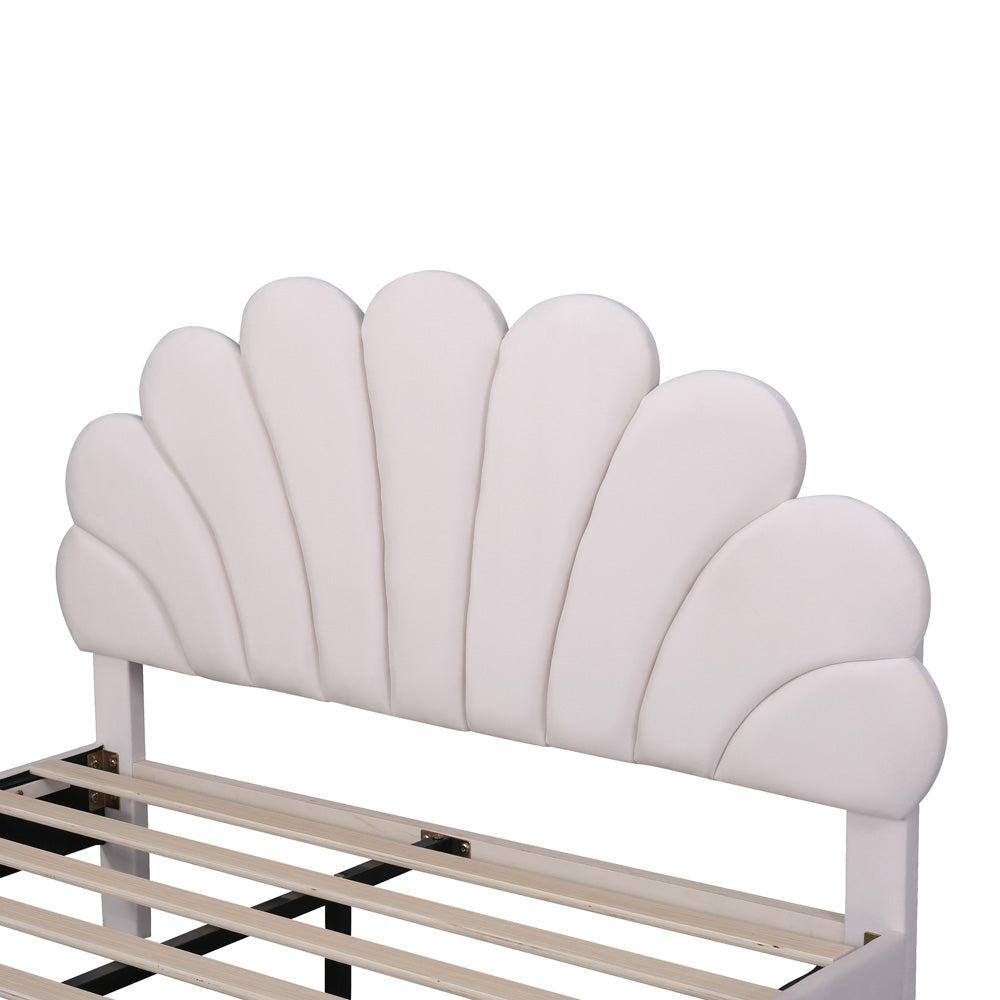 Pearl Velvet Upholstered Platform Full Size Bed, Beige