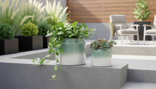 Caspian Drip Glaze Ceramic Planter Set, Green