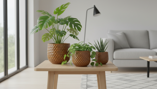 Brionne Textured Ceramic Planter Set, Brown