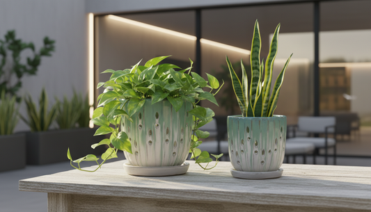 Siena Carved Ceramic Planter Set, Green