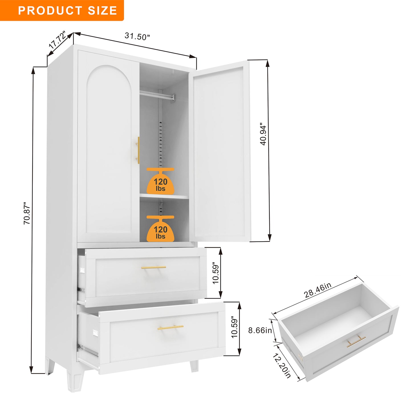 Harper Tall Storage Wardrobe with Drawers, White