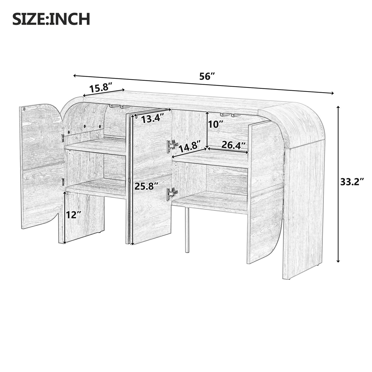 Black Ash Curved Edge Sideboard