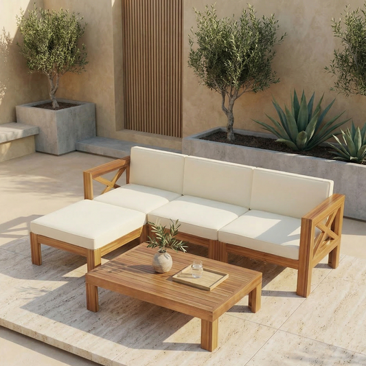 Aldara Acacia Wood Outdoor Sectional, 5 Piece Set