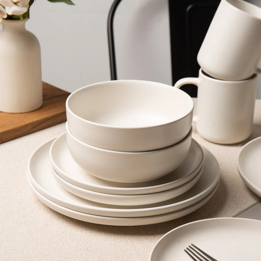 Virelli Matte Stoneware Dinnerware Set (12-Piece), White