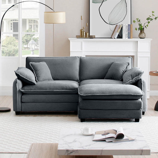 Berk Corduroy Sofa with Ottoman, Grey
