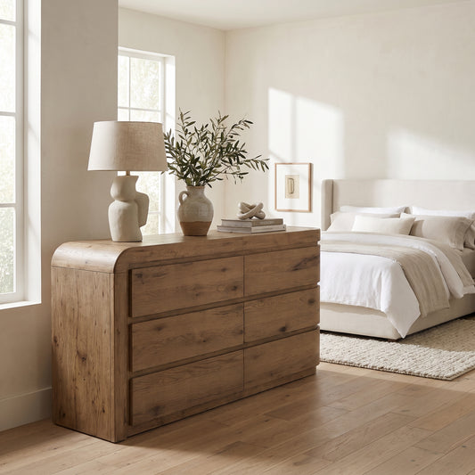 English Knotty Oak Curved Dresser