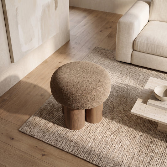 Mushroom Sculptural Bouclé Accent Stool, Brown