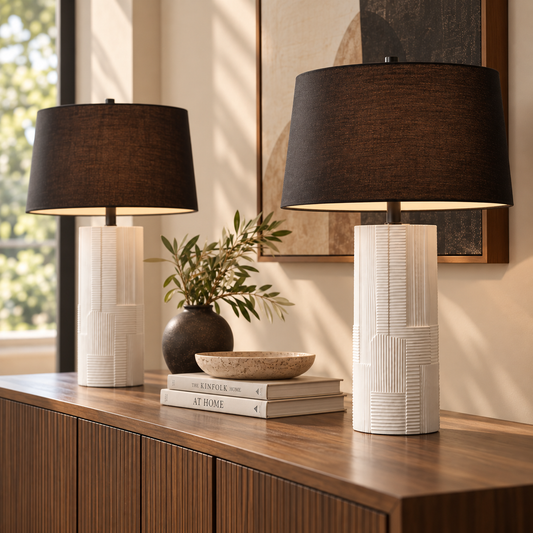 Petra Textured Table Lamps, Cream & Black, Set of 2