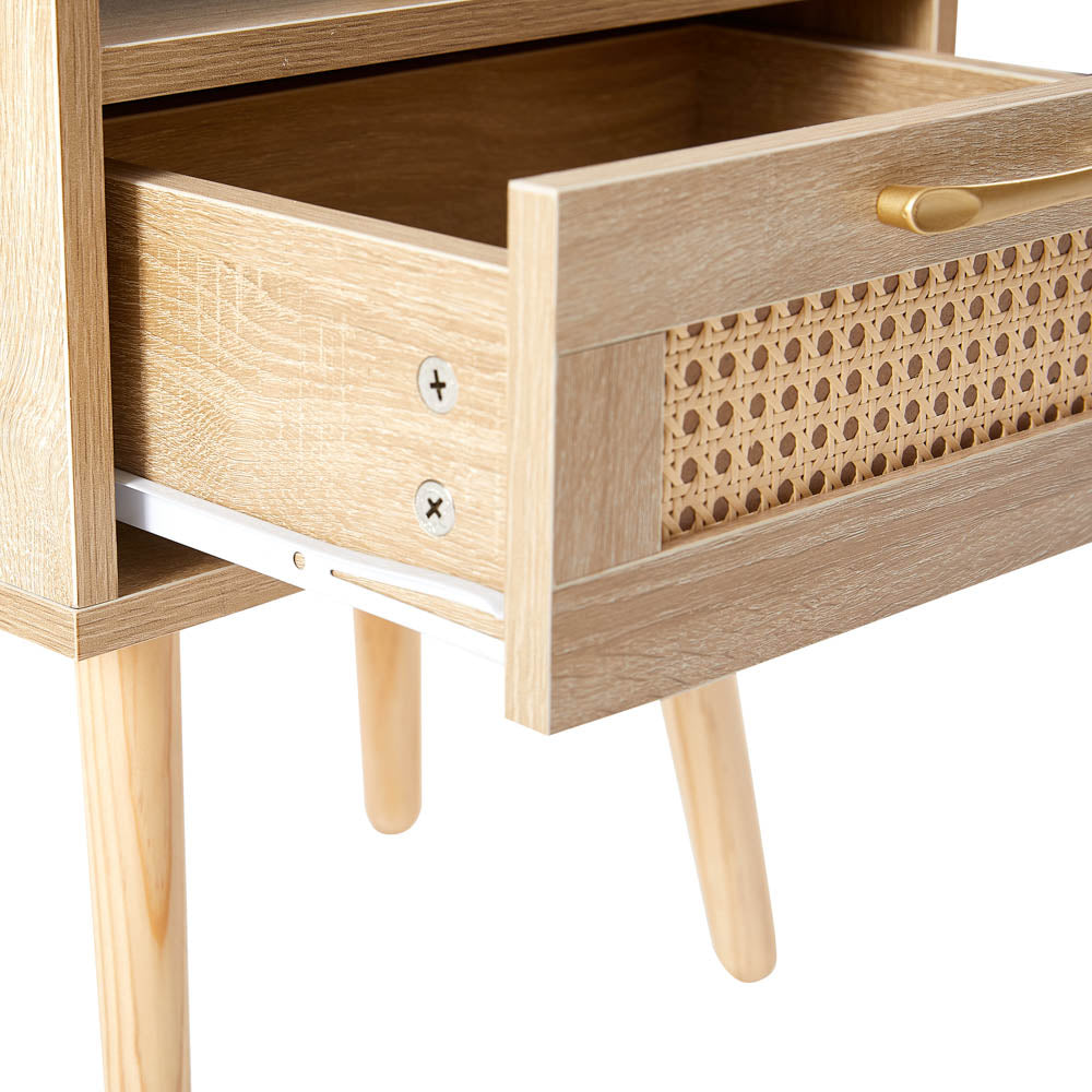 Rattan End table with Power Outlet & USB Ports, Natural