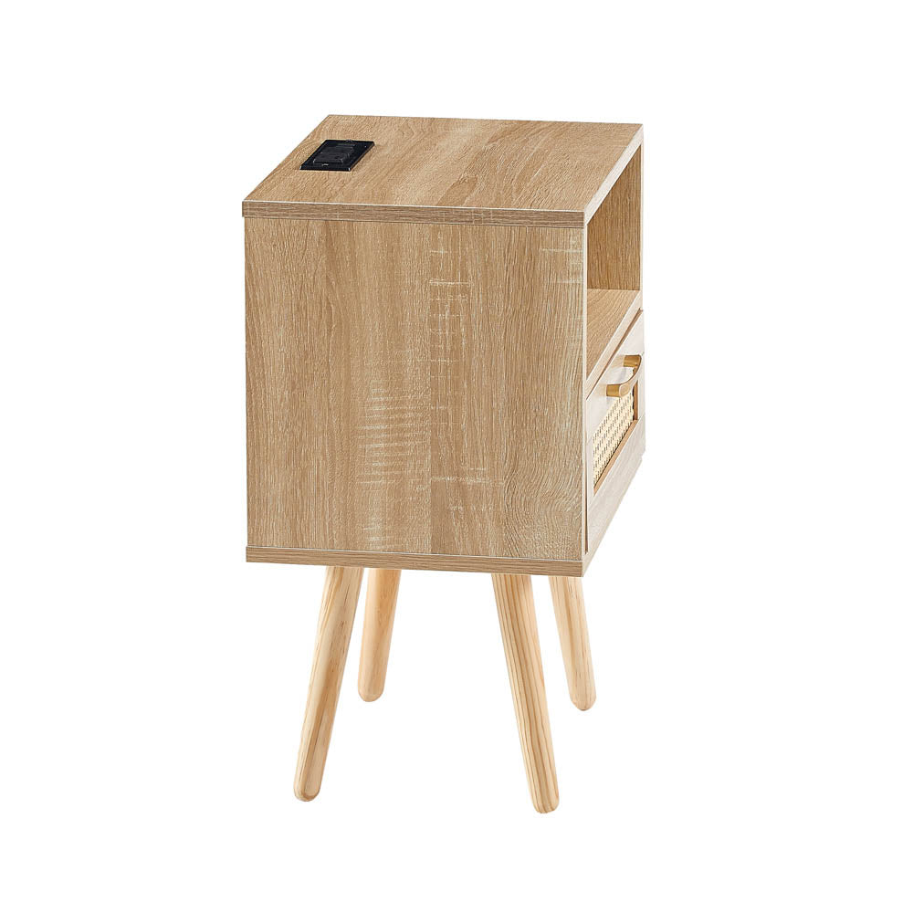 Rattan End table with Power Outlet & USB Ports, Natural
