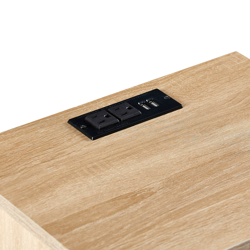 Rattan End table with Power Outlet & USB Ports, Natural
