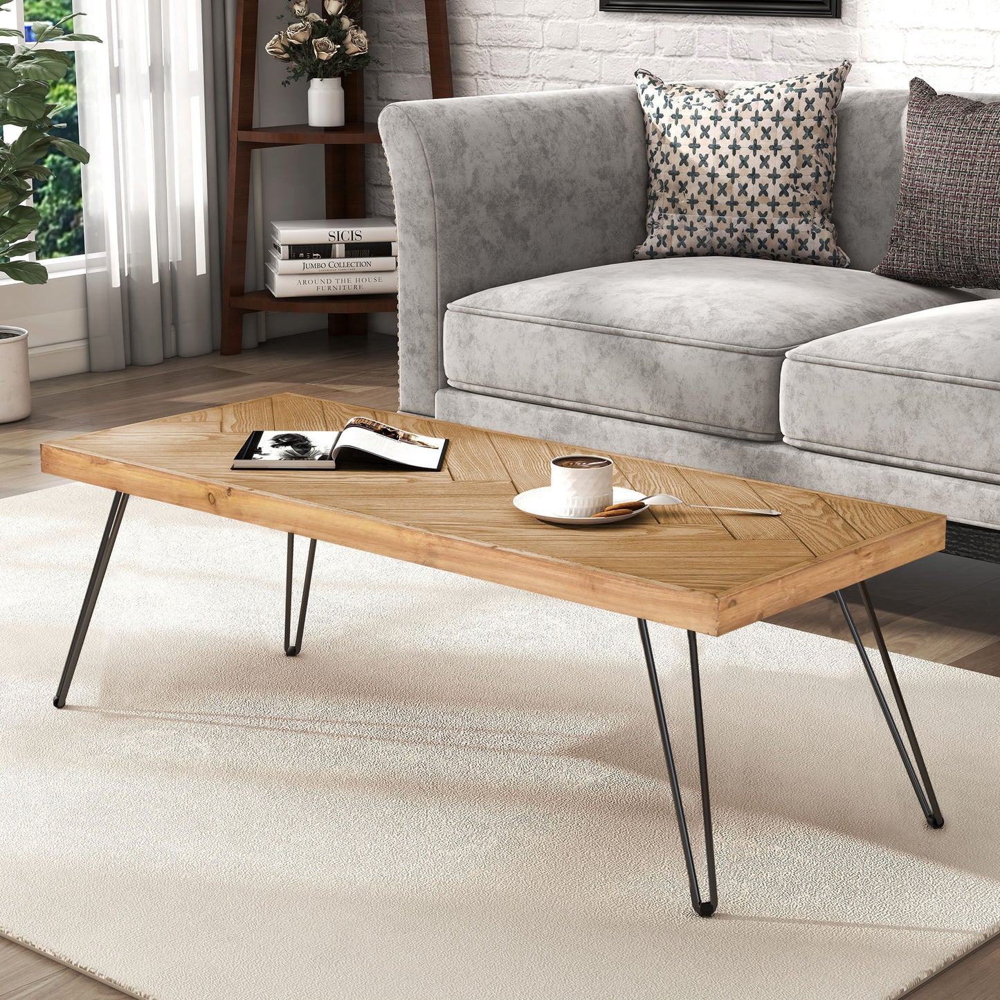 Chevron Ash Wood Rectangular Coffee Table