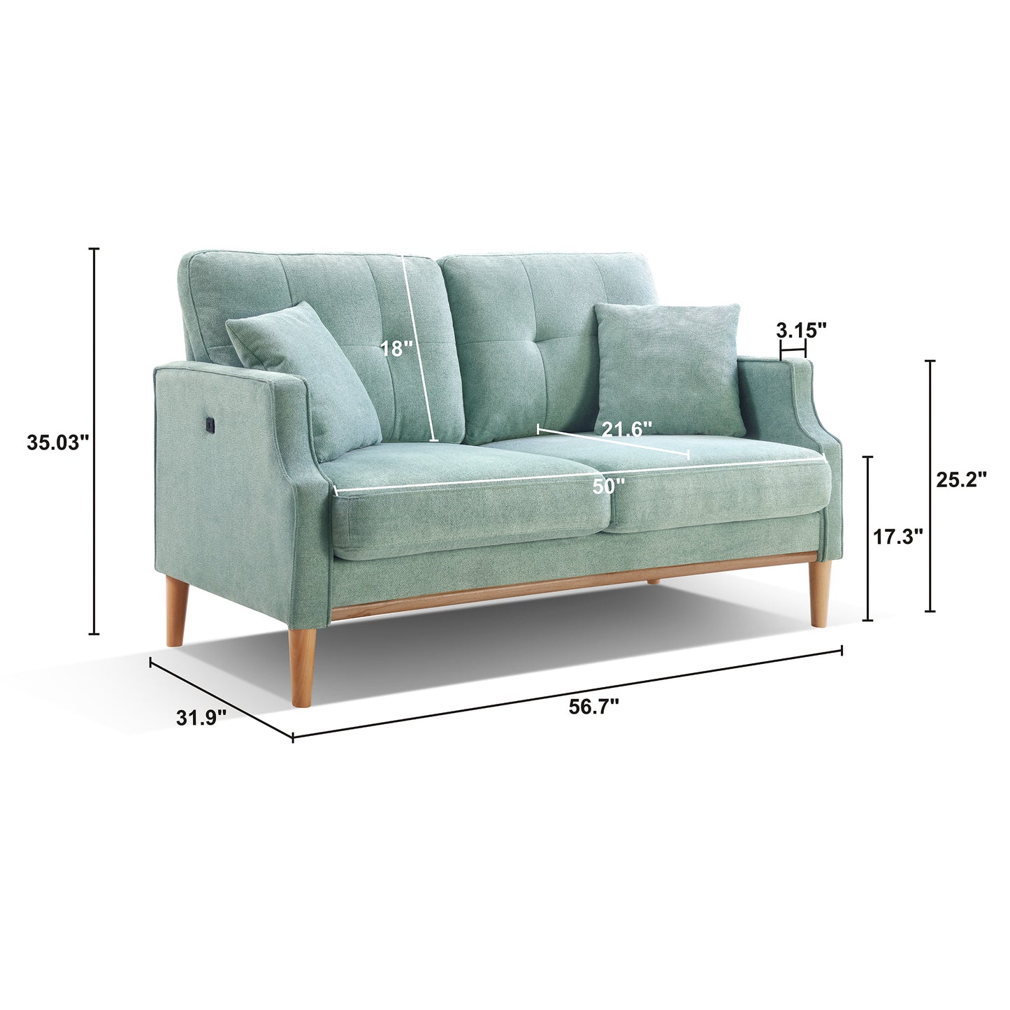 Arden 56" Modern Tufted Sofa – Baby Blue