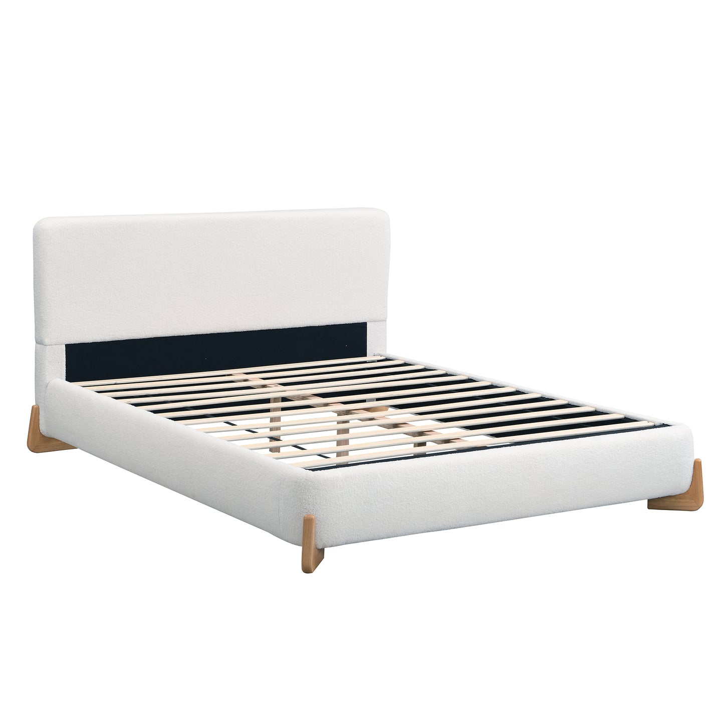 Boucle Platform Queen Bed, White
