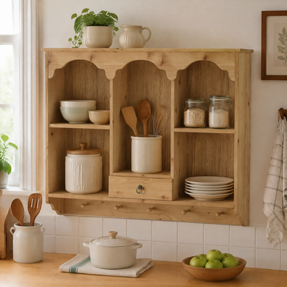 Elodie Scalloped Wood Wall Shelf, Natural Finish