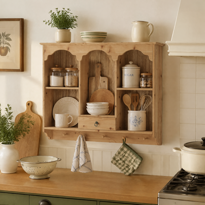 Elodie Scalloped Wood Wall Shelf, Natural Finish