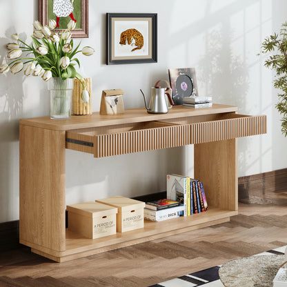 Callen Fluted Console Table – Natural Wood