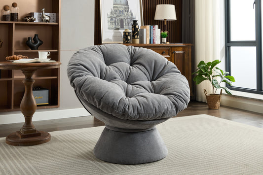 Oversized Papasan Swivel Accent Chair, Grey