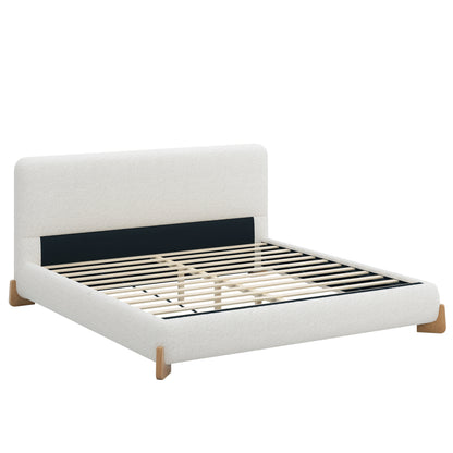 Boucle Platform King Bed, White
