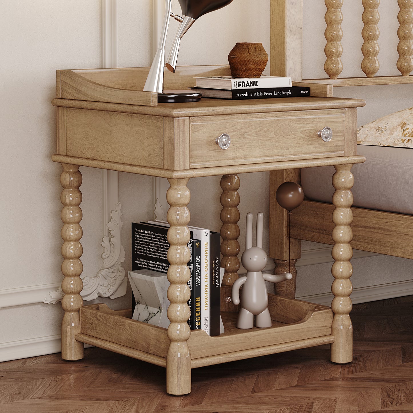 Cali Turned-Leg Nightstand, Natural Finish