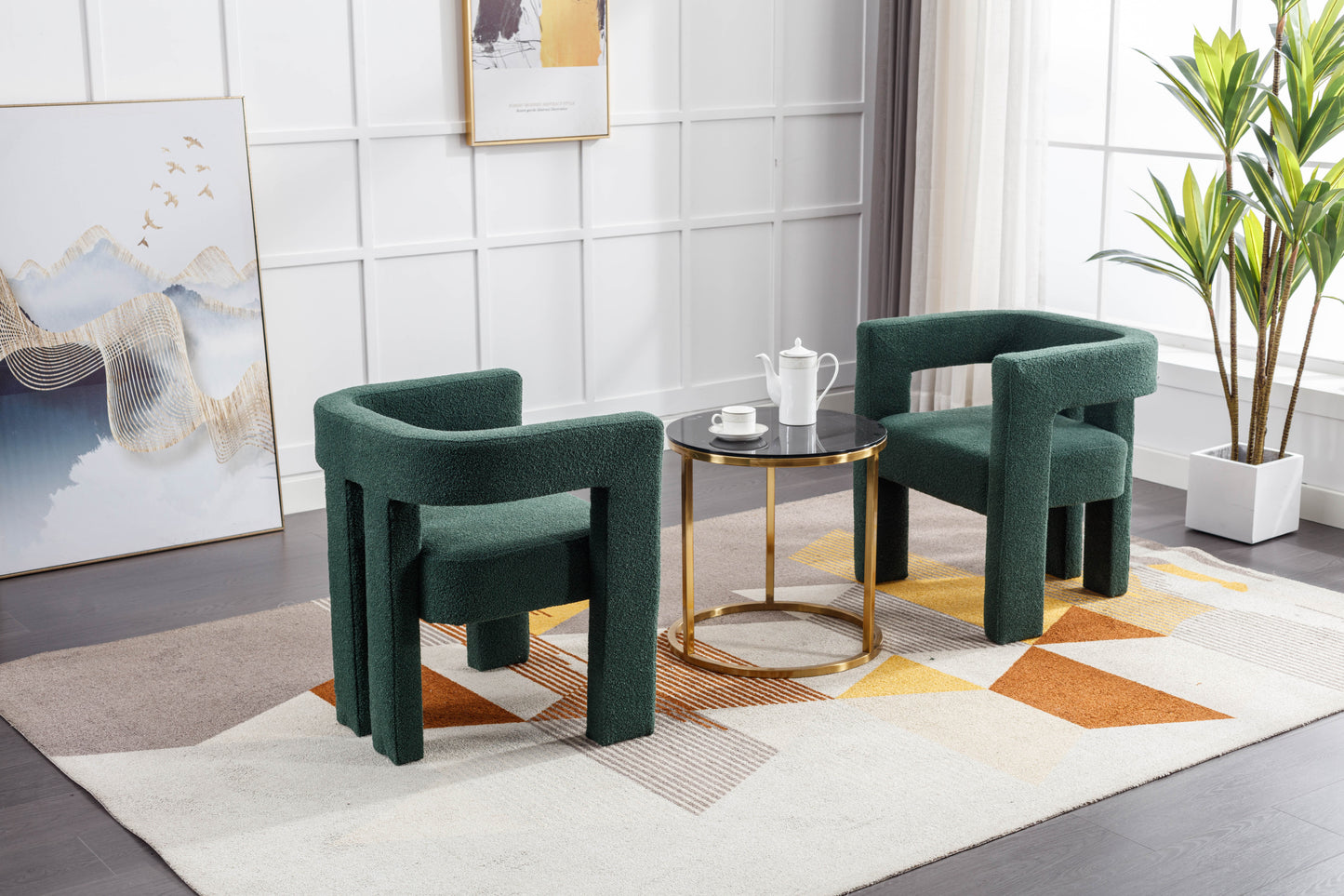 Alpine Set of 2 Barrel Accent Chairs, Emerald