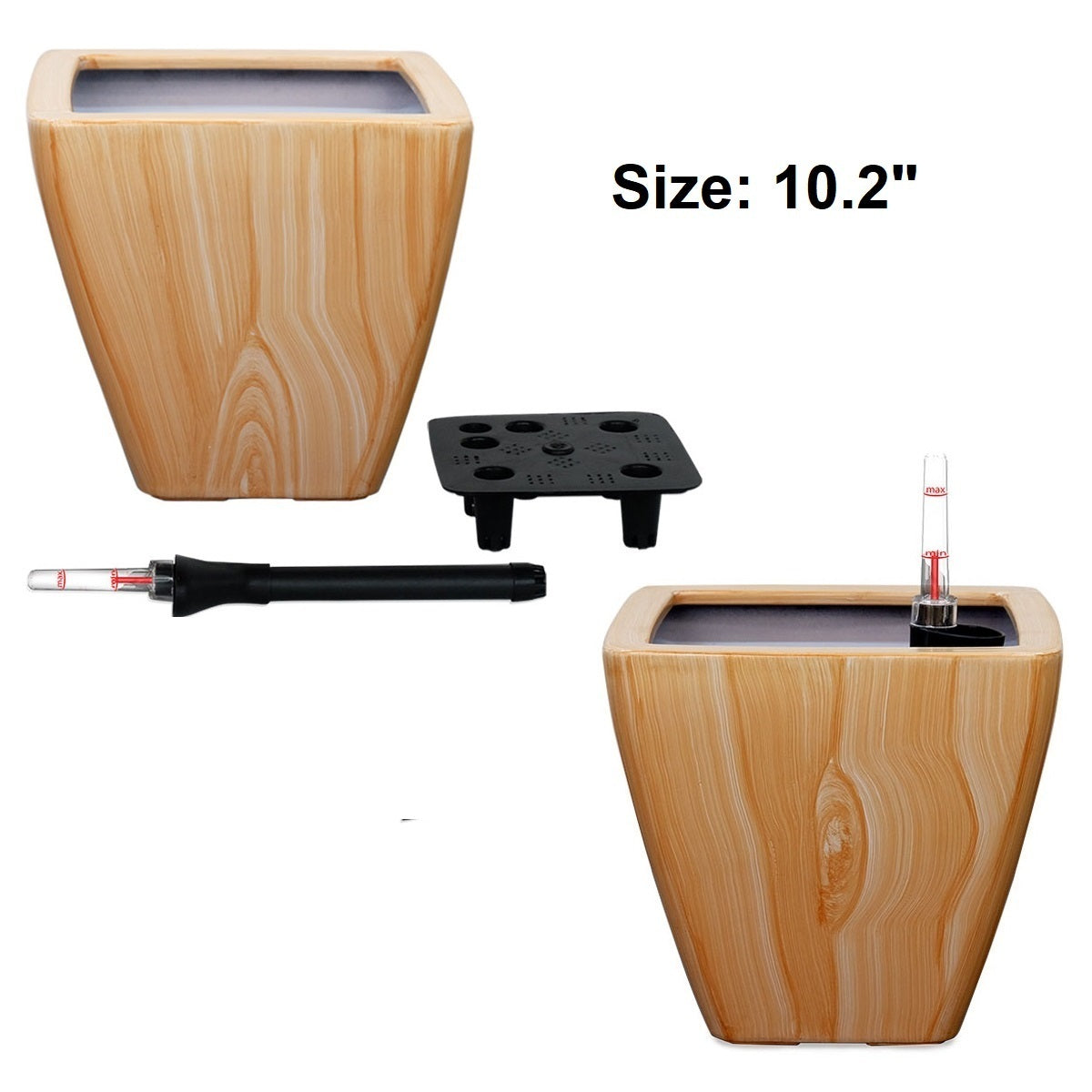 Light Faux Wood Self-Watering Square Planter Pots, Set of 2