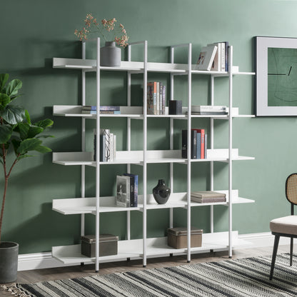 Elias 71" Metal & Wood 5-Tier Bookcase - White