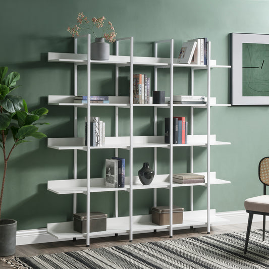 Elias 71" Metal & Wood 5-Tier Bookcase - White