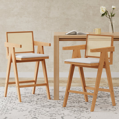 Cannes Set of 2 Cane Bar Stools, Natural