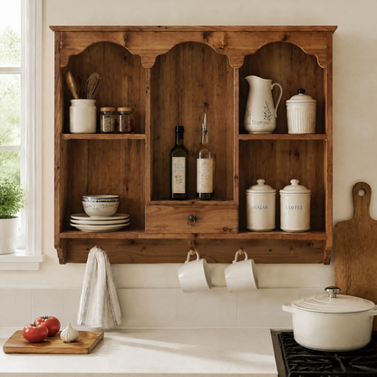 Elodie Scalloped Wood Wall Shelf, Brown Finish