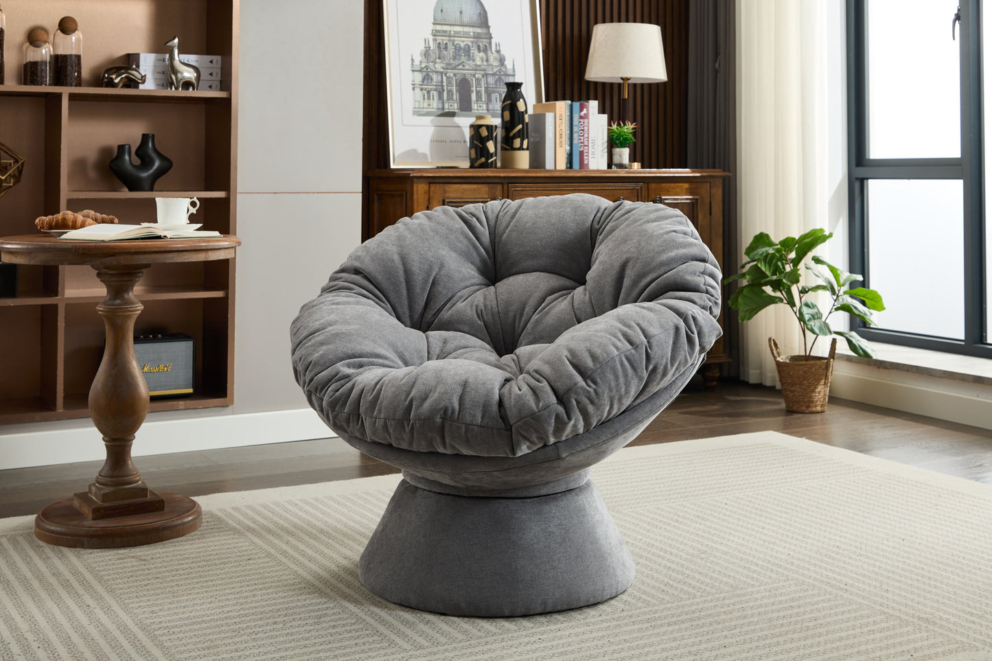 Oversized Papasan Swivel Accent Chair, Grey