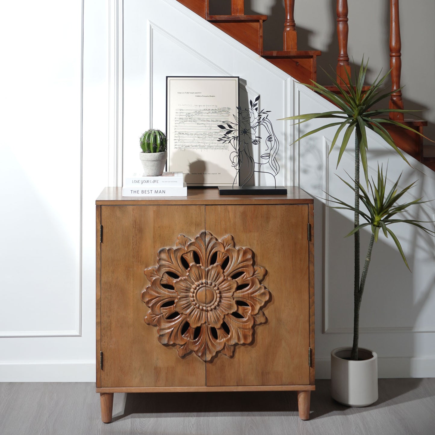 Maris Hand-Carved Rosette Wood Cabinet